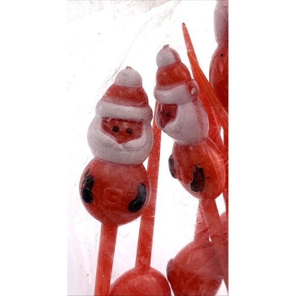 Christmas Santa Party Picks 10 NOS Floral Craft Plastic Vintage - Picture 5 of 5